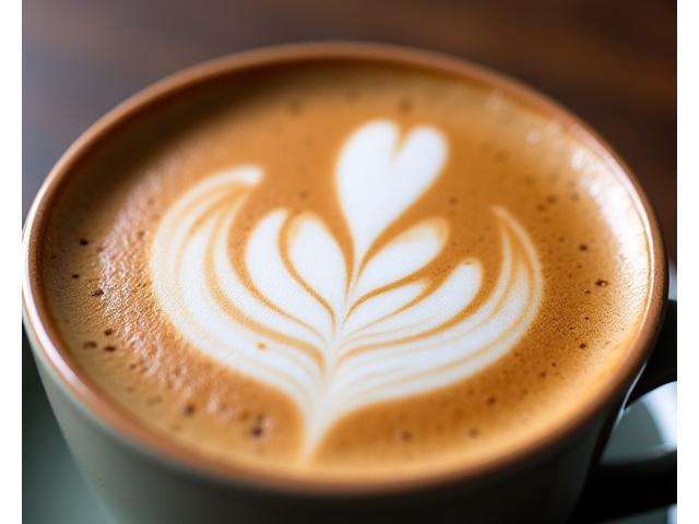 Close-up of a meticulously poured latte with beautiful latte art.