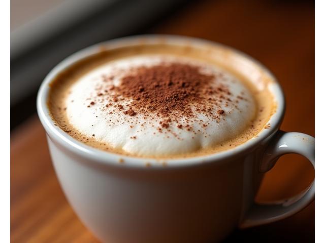Cappuccino in a traditional cup with rich foam and a sprinkle of cocoa