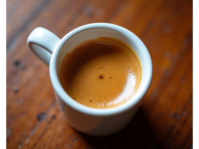 Close-up of a perfectly pulled espresso shot in a small cup